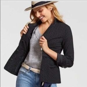 Cabi 5293 Black Flamenco Eyelet Blazer Jacket Career Office Cotton Size 6